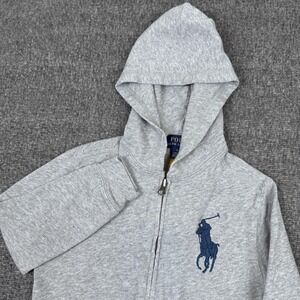 Polo Ralph Lauren Hoodie Youth 5 Gray Full Zip Big Pony Sweatshirt Embroidered